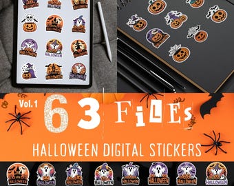 63 adesivos clipart de fantasmas assustadores de Halloween, PNG kawaii literário (download digital)