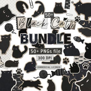 Black Cat PNG Bundle Sublimation, 51 Silhouette Clipart, Halloween Cat SVG, Cricut T-Shirt POD Design, Commercial Use Digital Download image 8