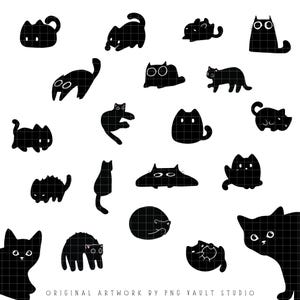 Black Cat PNG Bundle Sublimation, 51 Silhouette Clipart, Halloween Cat SVG, Cricut T-Shirt POD Design, Commercial Use Digital Download image 10