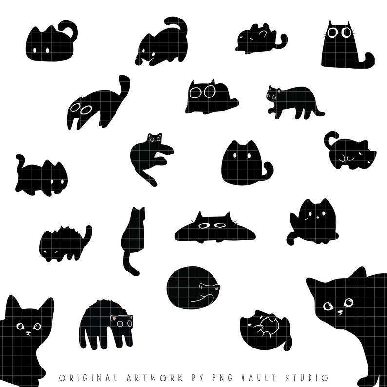 Black Cat PNG Bundle Sublimation, 51 Silhouette Clipart, Halloween Cat SVG, Cricut T-Shirt POD Design, Commercial Use Digital Download image 10
