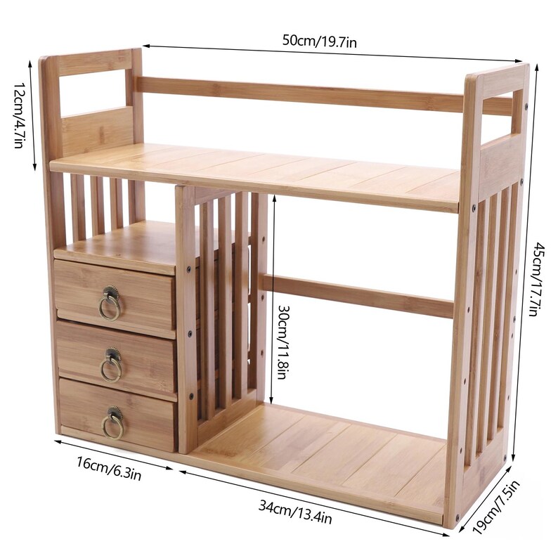 Bamboo Desktop Bookshelf With 3 Drawers – Office Desk Organizer, Multi ...