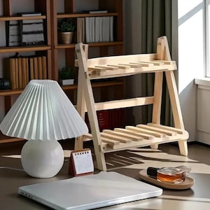 2-Tier Wooden Desktop Shelf – Trapezoidal Office Organizer Rack for Stationery, Display, Storage, Desk & Home Decor