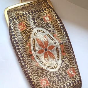 Vintage long italian florentine leather wallet purse coins Brown orange Gold tone