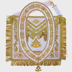Premium Masonic Past Master Apron: 100% Lambskin, Chain Collar Included + Jewel