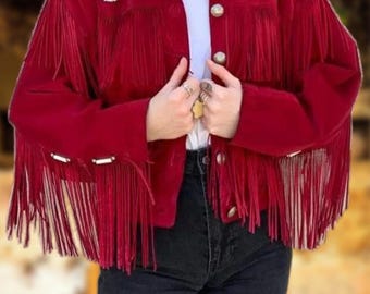 Fringe Suede Leather Jacket: Vintage Western Cowgirl Boho Coat
