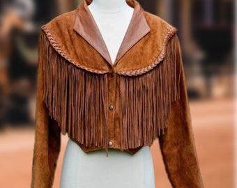 Handgemaakt suède jack met franje: western cowgirl boho-stijl