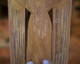 Vestido de gamuza con flecos hecho a mano: atuendo powwow estilo indio sencillo