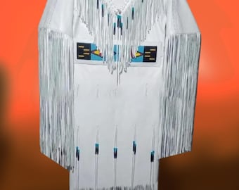 Vestido de cuero con flecos: vestido powwow estilo indio sencillo