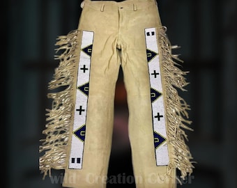 Fringed Suede Leather Beaded Pant: Western Cowboy Rodeo Style