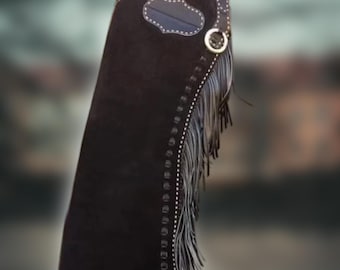 Handgefertigte Wildleder Cowgirl Chaps mit Fransen: Western Rodeo Zahnrad