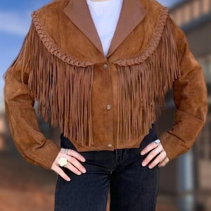 Giacca in pelle scamosciata con frange fatta a mano: cappotto boho da cowgirl western