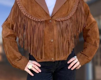 Women's Suede Leather Fringe Jacket, 70s Vintage Western Wear