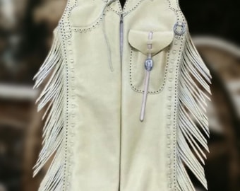 Handgefertigte Wildleder Cowgirl Chaps mit Fransen: Western Rodeo Zahnrad