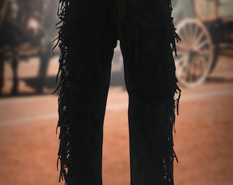 Handmade Suede Leather Fringe Pants: Western Cowboy Style
