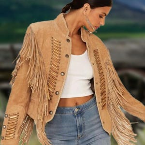 Handmade Suede Fringe Jacket: Boho Western Cowgirl Beaded Coat
