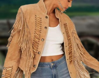 Handmade Suede Fringe Jacket: Boho Western Cowgirl Beaded Coat