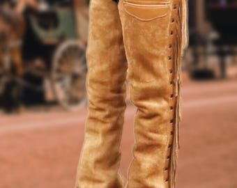 レザーチャップス　スエード　Western　Leather　Collection バックル留めの限定ハンドメイドウエスタンカウボーイスリック