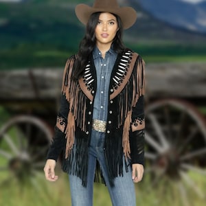 Suede Fringe Jacket: Buffalo Bone Beads, Western Cowgirl Style