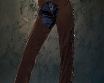 Handgefertigte Wildleder Cowgirl Chaps mit Fransen: Western Rodeo Zahnrad
