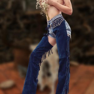 Boho Western Star Suede Cowgirl Chaps | Festival-Ready Fringe Leggings | Rodeo Riding Pants | Paris Texas Style | Gift for Her