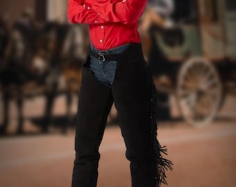 Pantalon de cowboy en cuir de vache avec longues franges et perles indigènes Chaps 0B88, jaune or, 30