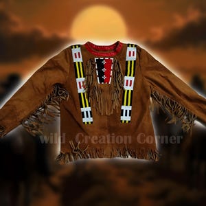 Handmade Cowhide Leather Fringe Shirt, Native-Inspired Plains Indian Beaded War Shirt, Mountain Man Pow Wow Regalia, Wild West Outfit, Gift