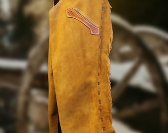 Men's Leather Fringe Shotgun Chaps – Handmade Tooled Western Riding Gear