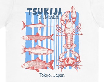Koszulka unisex Tsukiji Japan, koszulka z krótkim rękawem, koszula z Tokio, prezent na wakacje, japońska koszulka podróżna