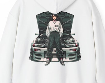 Bluza z kapturem z grafiką japońskiego samochodu, sweter w stylu ulicznym