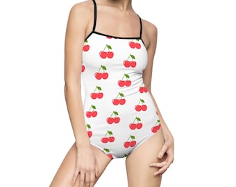 Jednoczęściowy kostium kąpielowy z nadrukiem wiśniowym, modny strój kąpielowy dla kobiet