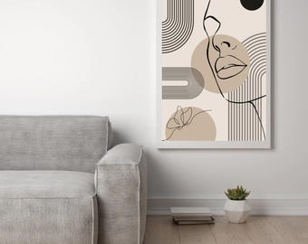 Juego de 3 impresiones de arte lineal minimalista para pared, con rostro femenino abstracto, estilo bohemio neutro, decoración de pared escandinava.