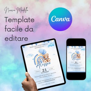 INVITO BATTESIMO - Invito digitale per battesimo, invito stampabile, whatsapp, editabile template CANVA, battesimo maschietto