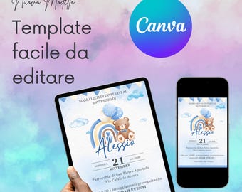 INVITACIÓN DE BAUTISMO - Invitación de bautismo digital, invitación imprimible, WhatsApp, plantilla CANVA editable, bautismo de niño