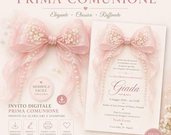 INVITO PRIMA COMUNIONE bambina. invito editabile con Canva, invito battesimo, comunione  invito stampabile, download immediato