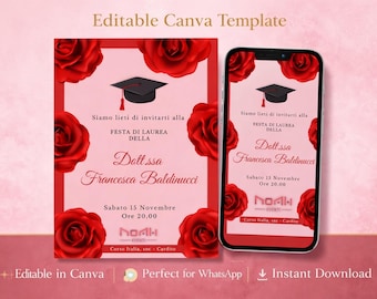 Invitación a la fiesta de graduación. Plantilla de Canva, una elegante invitación digital que puedes editar en minutos con Canva para tu fiesta de graduación.