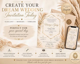 INVITO MATRIMONIO elegante, promessa di matrimonio, invito stampabile, editabile con Canva in pochi istanti, download immediato