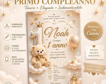 Invitación de cumpleaños para bebé. Plantilla editable de Canva | Plantilla editable de invitación de cumpleaños para bebé (niño o niña) Descarga digital