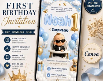 Invitación de cumpleaños infantil, editable con Canva. Editable en segundos y lista para imprimir, ideal para WhatsApp.