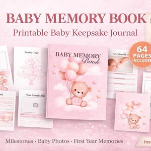 Baby Memory Book Printable, Baby Keepsake Journal, First Year Baby Book, Baby Milestone Book, Baby Shower Gift, New Mom Gift