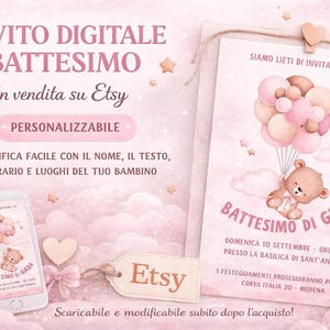 INVITO BATTESIMO - Invito digitale per battesimo, invito stampabile, whatsapp, editabile template CANVA, battesimo femmina