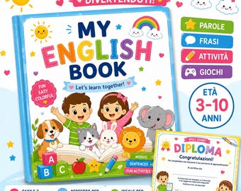 INGLÉS PARA NIÑOS DE 3 A 10 AÑOS | Cuaderno de ejercicios de inglés imprimible | Aprende inglés con actividades divertidas, tarjetas didácticas y un diploma