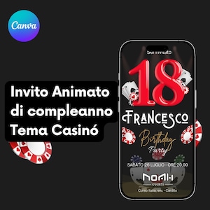 INVITATION D'ANNIVERSAIRE CASINO - Invitation numérique, invitation homme, fête d'anniversaire 18 ans, thème casino, imprimable, WhatsApp, modèle Canva modifiable