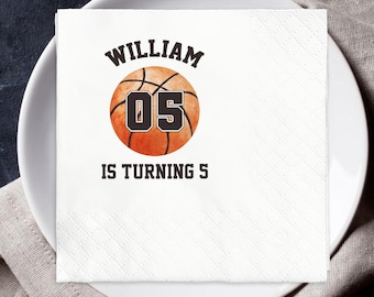 Basketball Birthday Napkins, Custom Sports Birthday Napkins, Personalized Kids Basketball Party Decor, Turning 5 Napkins
