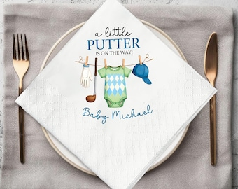 Personalized Golf Baby Shower Napkin, Golf Ball, Golf Theme Party Napkin Decor, New to the club