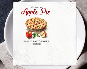 Sweet as Apple Pie Baby Shower Napkins, Personalized Vintage Red Napkins, Fall Baby Girl Event Decor, Autumn Apple Pie Baby Shower Napkin
