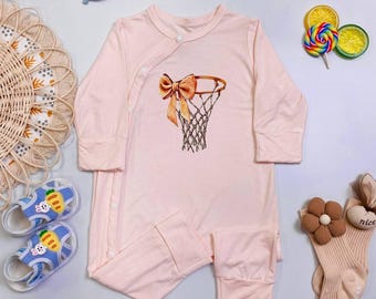 Coquette Basketball Bow Baby Bodysuit, My First Basketball Season, Sports Fan Baby Clothes, Newborn Outfit, Baby Girl Basketball Outfit
