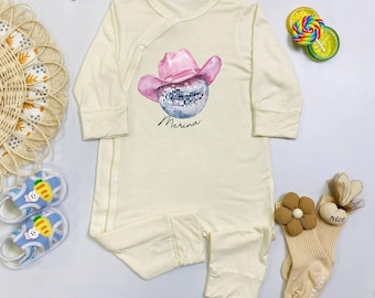Personalized Cowgirl Disco Ball Baby Bodysuit, Cowgirl Baby Outfit, Newborn Clothes Gift, Baby Shower