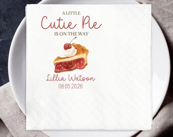 Little Cutie Pie Baby Shower Napkins, Personalized Cherry Pie Napkins, Red Watercolor Baby Girl Party Napkins, Thanksgiving Event Decor