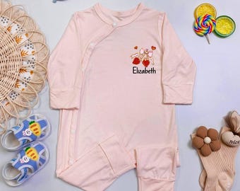 Personalized Strawberry Coquette Baby Bodysuit, Preppy Strawberries Baby Shower Gift, Strawberry Festival, Floral Strawberry Baby Clothes