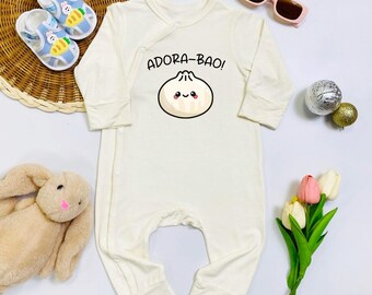 Adora-Bao Baby Bodysuit, Adorable Chinese Food Cute Baby Outfit, Little Jiaozi Baby Bodysuit, Custom Dimsum Baby Clothes, Baby Shower Gift